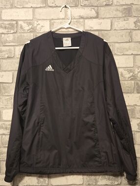 adidas Black Men's V-Neck Windbreaker Pullover Jacket